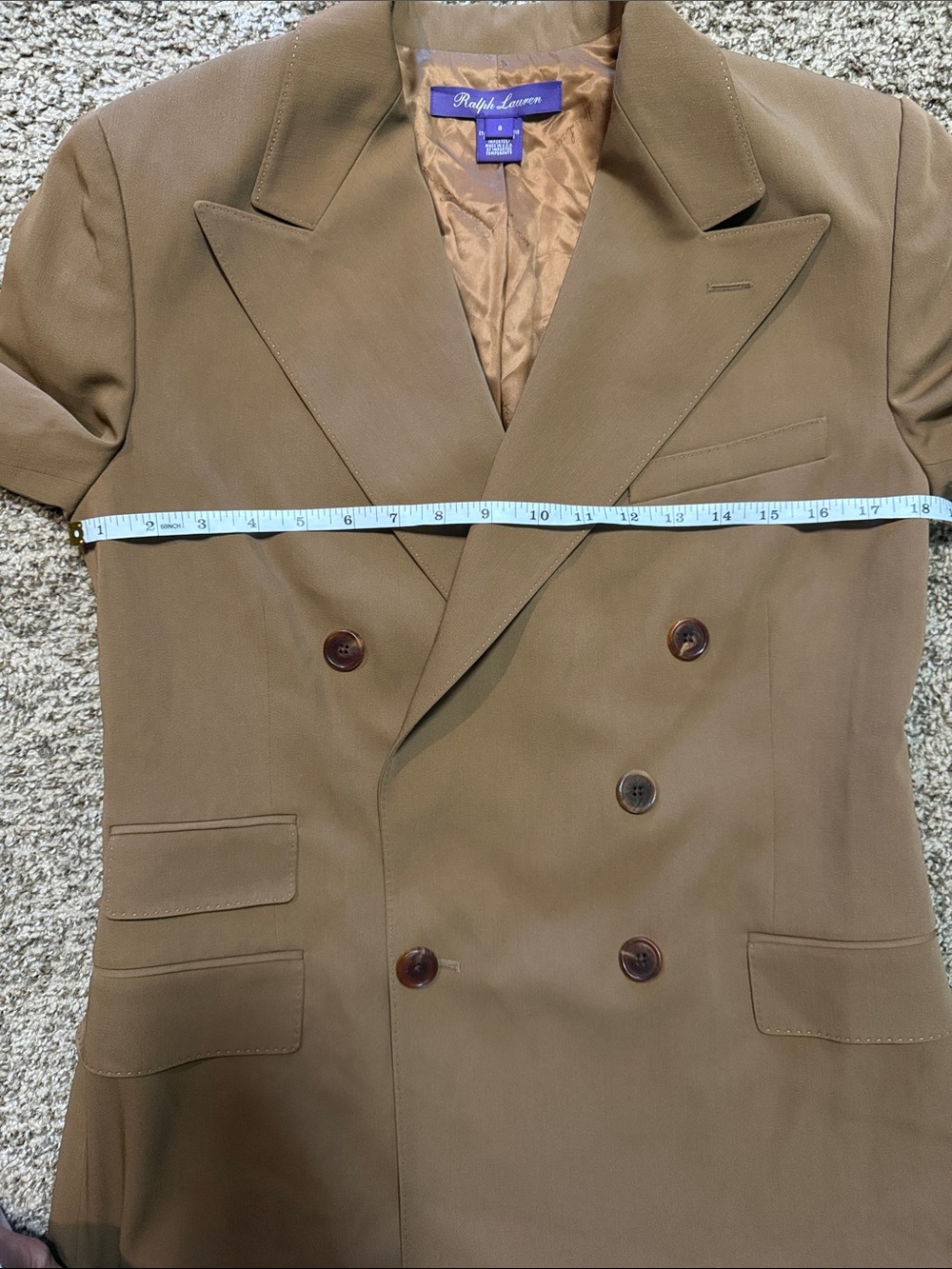 Ralph Lauren Purple Label Camel Wool Double Breasted Blazer 8 - Picture 12 of 15